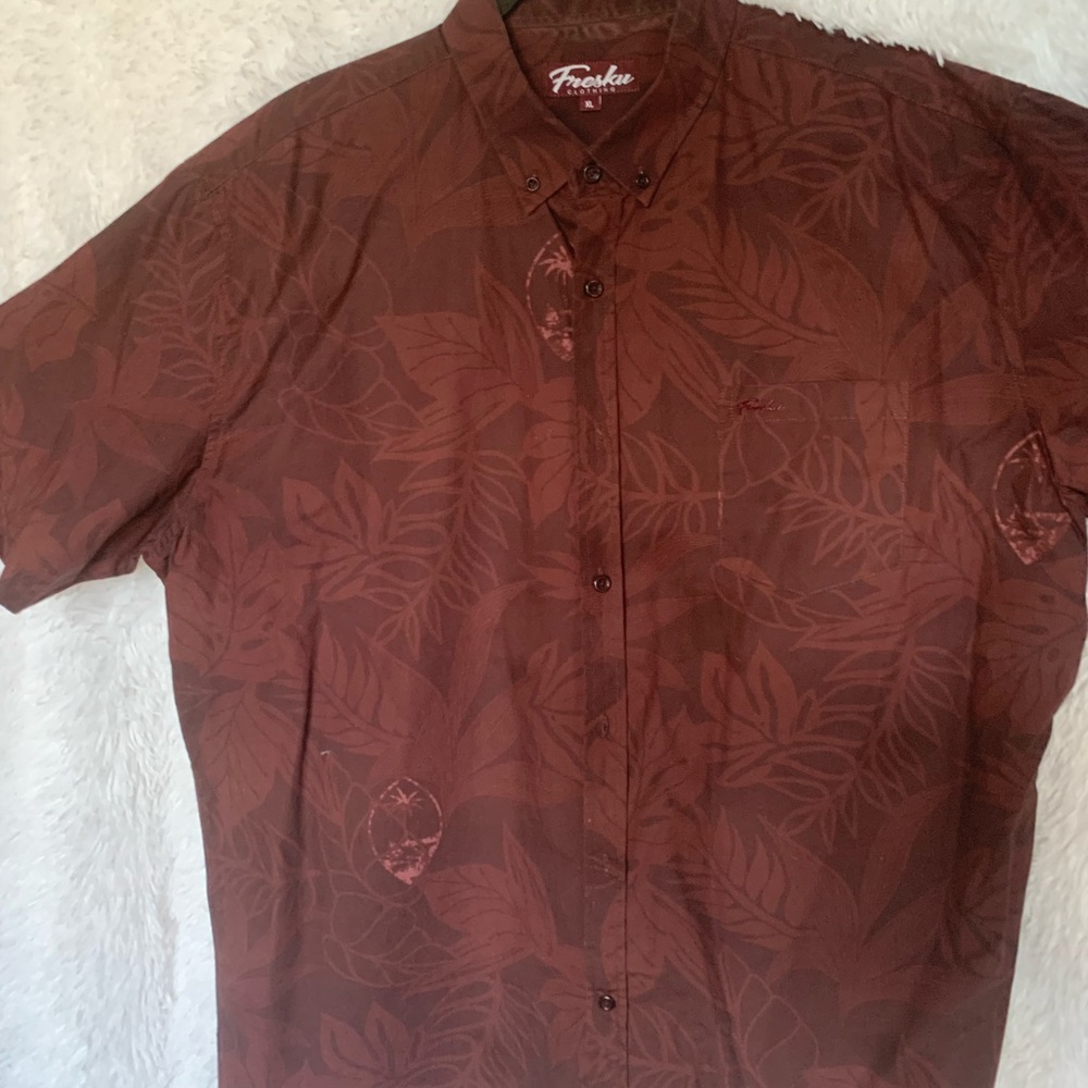 Fresku Island Wear Smart Casual Men's Brown Leaf Pattern Casual Shirt
